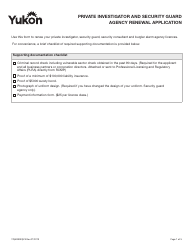 Form YG5390 Private Investigator and Security Guard Agency Renewal Application - Yukon, Canada