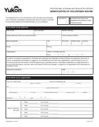 Document preview: Form YG6646 Verification of Volunteer Hours - Yukon, Canada
