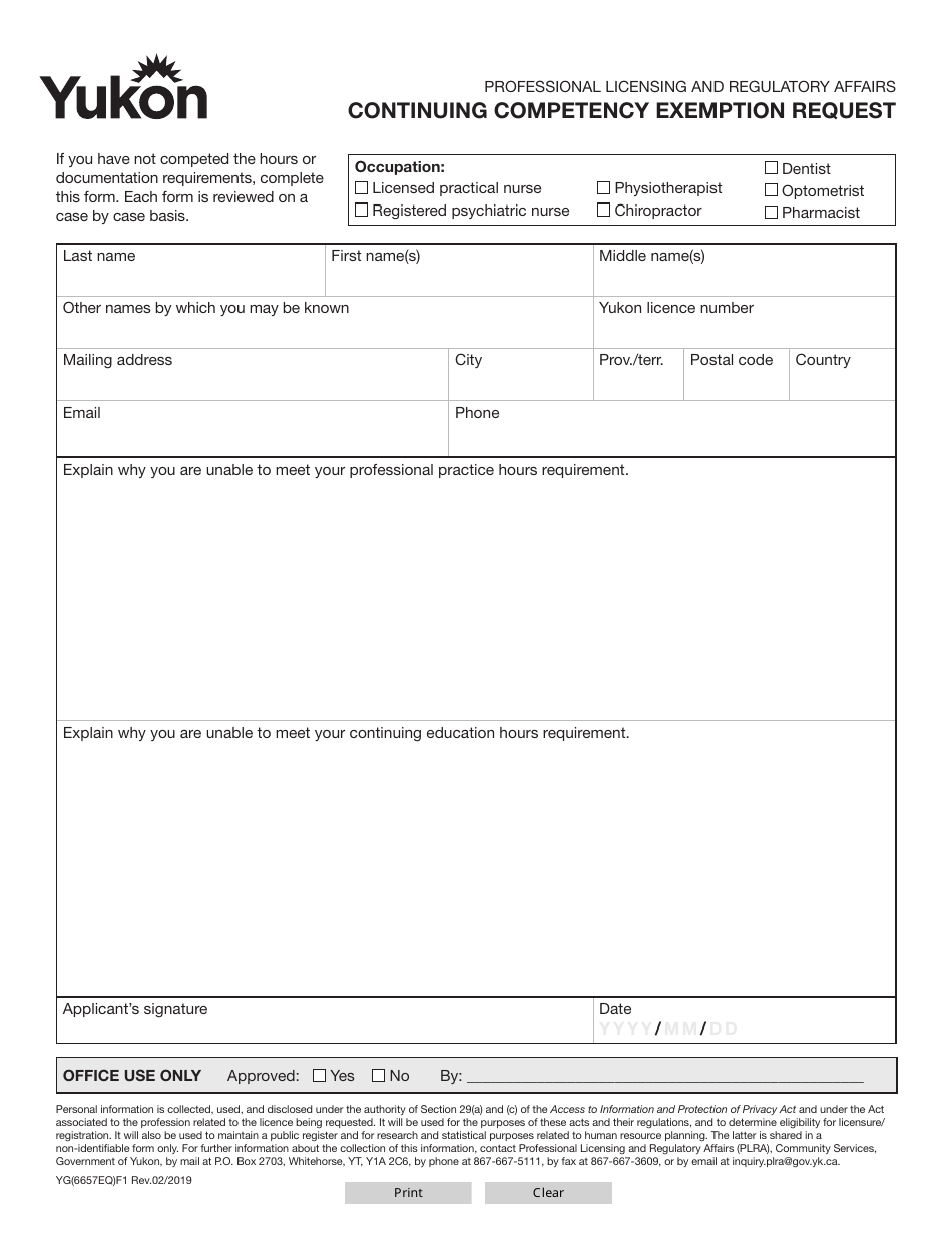 Form YG6657 Fill Out, Sign Online and Download Fillable PDF, Yukon