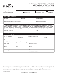 Document preview: Form YG6699 Verification of Employment for Business Professions - Yukon, Canada