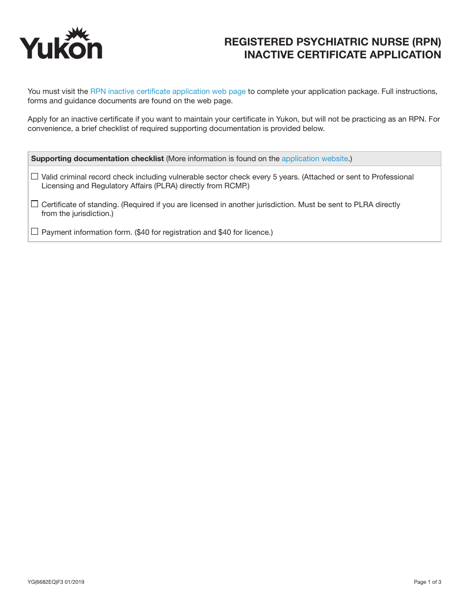 Form YG6682 Fill Out, Sign Online and Download Fillable PDF, Yukon