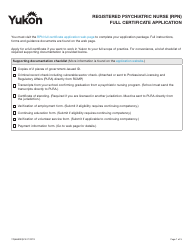 Document preview: Form YG6680 Registered Psychiatric Nurse (Rpn) Full Certificate Application - Yukon, Canada