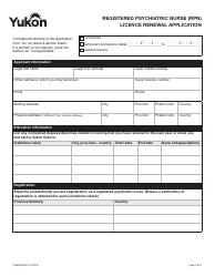Form YG6667 Registered Psychiatric Nurse (Rpn) Licence Renewal Application - Yukon, Canada, Page 2