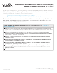 Document preview: Forme YG6667 Infirmieres Et Infirmiers Psychiatriques Autorises (I.p.a.) Demande De Renouvellement De Licence - Yukon, Canada (French)