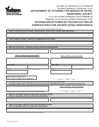Document preview: Form 12 (YG6171) Appointment of Attorney for Service of Extra-territorial Society - Yukon, Canada (English/French)