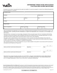 Form YG5473 Enterprise Trade Fund Application for Film and Sound Industries - Yukon, Canada