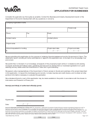 Form YG5470 Enterprise Trade Fund Application for Businesses - Yukon, Canada