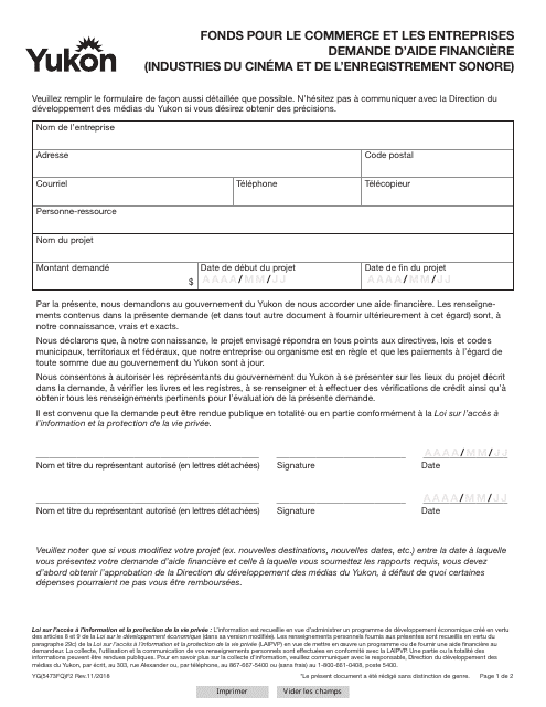 Forme YG5473 Enterprise Trade Fund Application for Film and Sound Industries - Yukon, Canada (French)