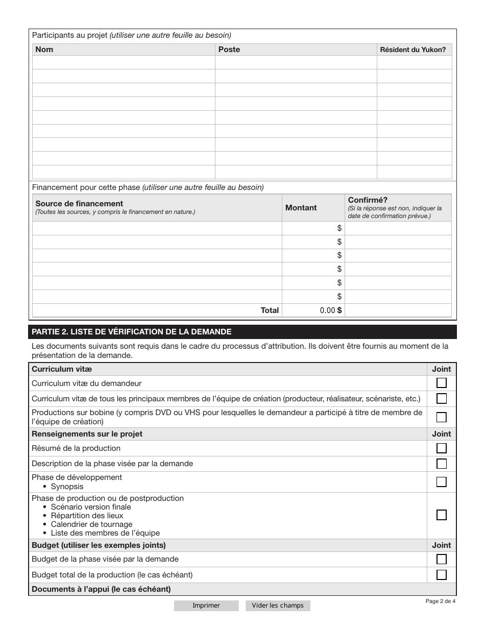 Forme YG5350 Yukon Filmmakers Fund Application - Yukon, Canada (French), Page 2