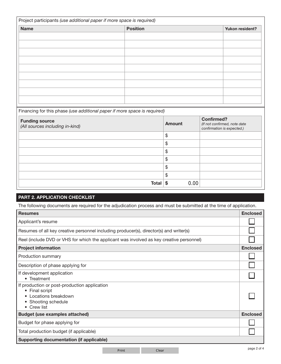 Form YG5350 Yukon Filmmakers Fund Application - Yukon, Canada, Page 2