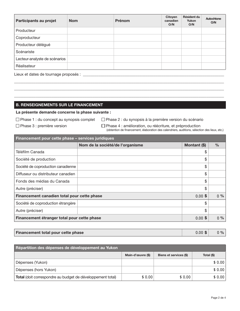 Forme YG5320 Yukon Film Development Fund Application - Yukon, Canada (French), Page 2