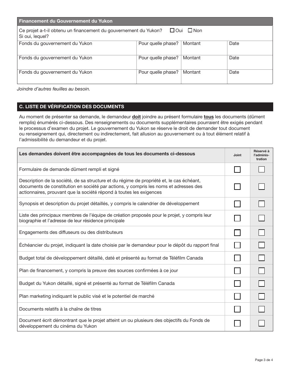 Forme YG5320 Yukon Film Development Fund Application - Yukon, Canada (French), Page 3