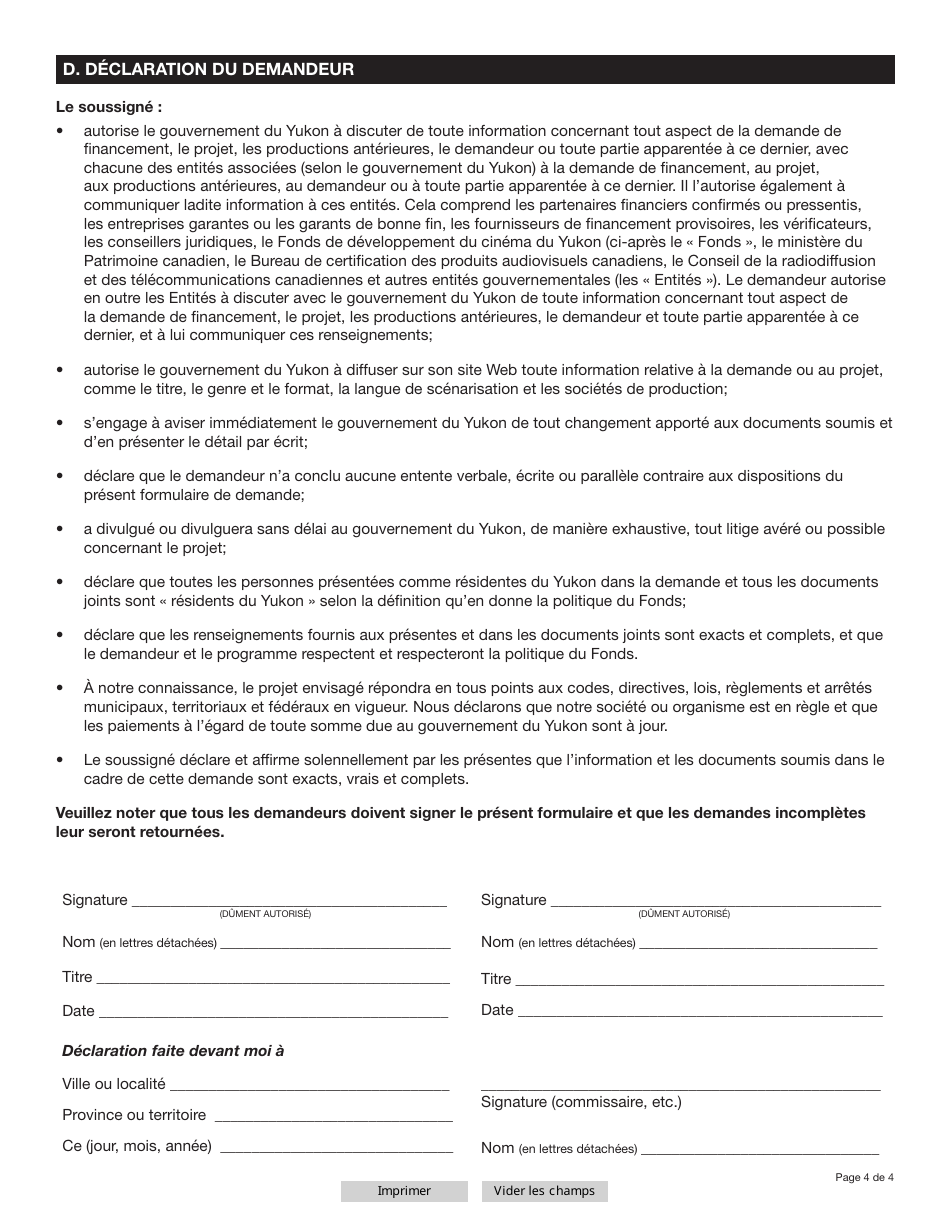 Forme YG5320 Yukon Film Development Fund Application - Yukon, Canada (French), Page 4