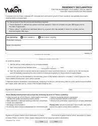 Form YG6550 Residency Declaration for Yukon Resident or Eligible Yukon Labour Film and Sound Incentive Programs - Yukon, Canada