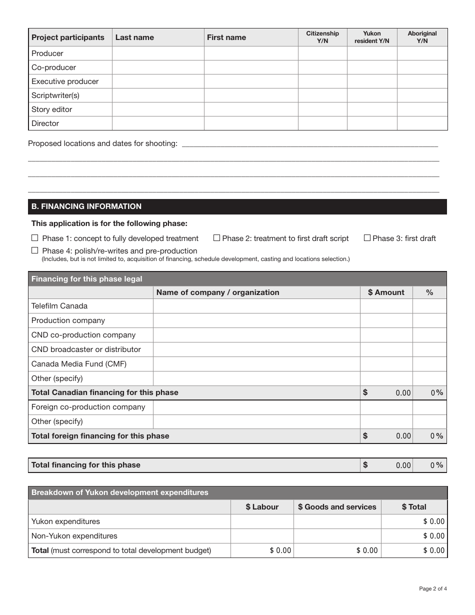 Form YG5320 Yukon Film Development Fund Application - Yukon, Canada, Page 2