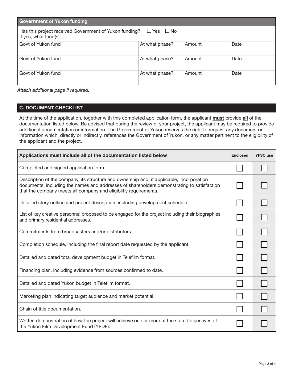 Form YG5320 Yukon Film Development Fund Application - Yukon, Canada, Page 3