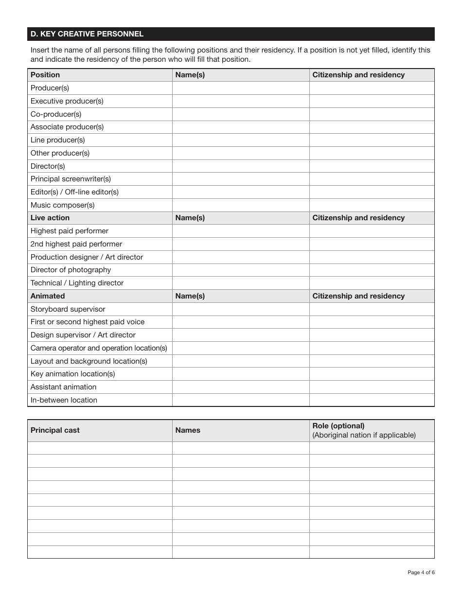 Form YG5319 Yukon Film Production Fund Application - Yukon, Canada, Page 4