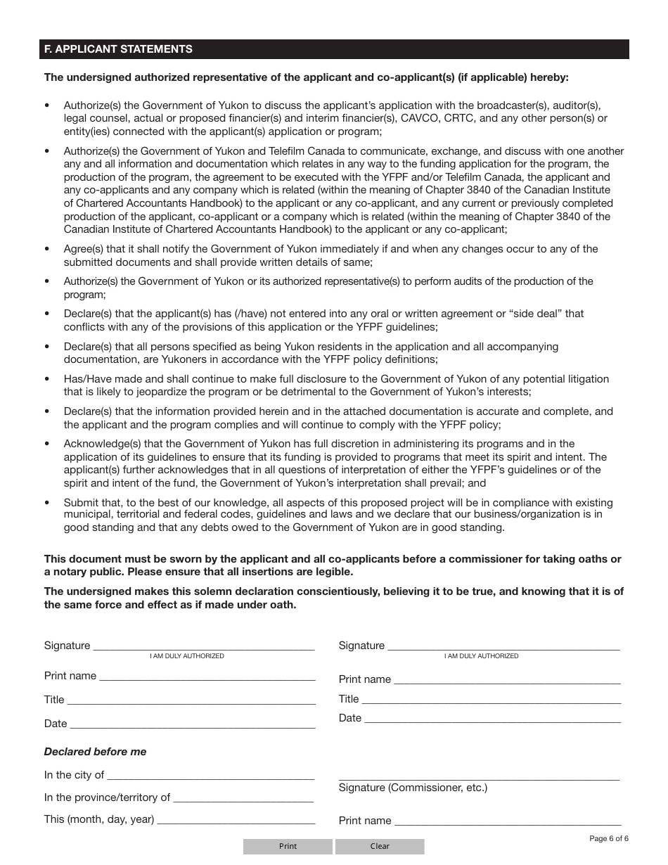 Form YG5319 Yukon Film Production Fund Application - Yukon, Canada, Page 6