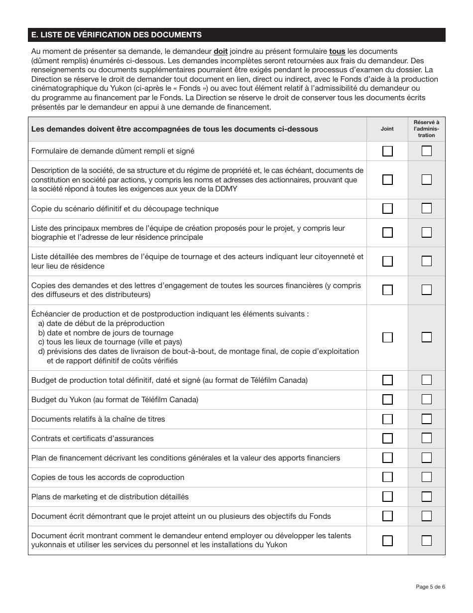 Forme YG5319 Yukon Film Production Fund Application - Yukon, Canada (French), Page 5