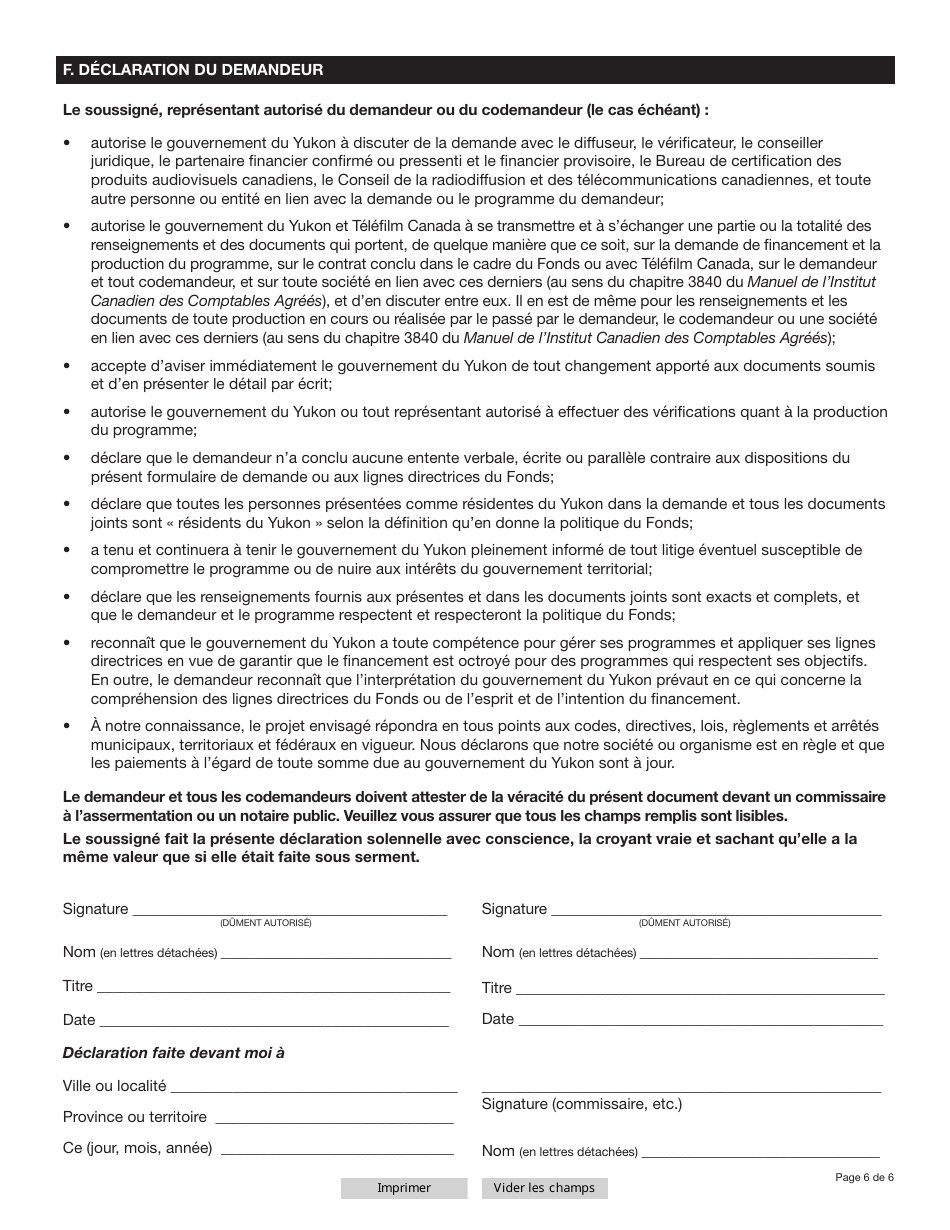 Forme YG5319 Yukon Film Production Fund Application - Yukon, Canada (French), Page 6