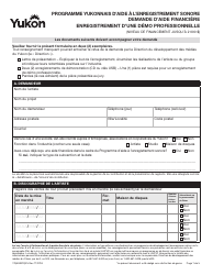 Document preview: Forme YG5539 Programme Yukonnais D'aide a L'enregistrement Sonore Demande D'aide Financiere Enregistrement D'une Demo Professionnelle (Niveau De Financement Jusqu'a 2 000 $) - Yukon, Canada (French)