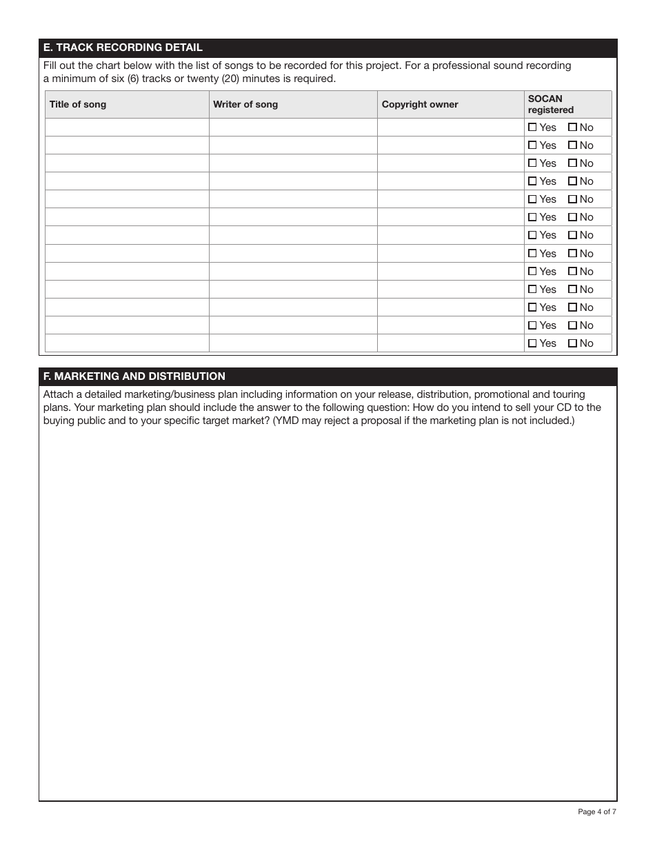 Form YG6282 Yukon Sound Recording Program Application - Professional Sound Recording $5,000.00 Funding Level - Yukon, Canada, Page 4