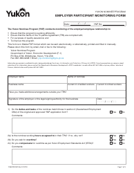 Document preview: Form YG6020 Employer Participant Monitoring Form - Yukon, Canada