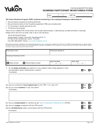Document preview: Form YG6021 Nominee Participant Monitoring Form - Yukon, Canada
