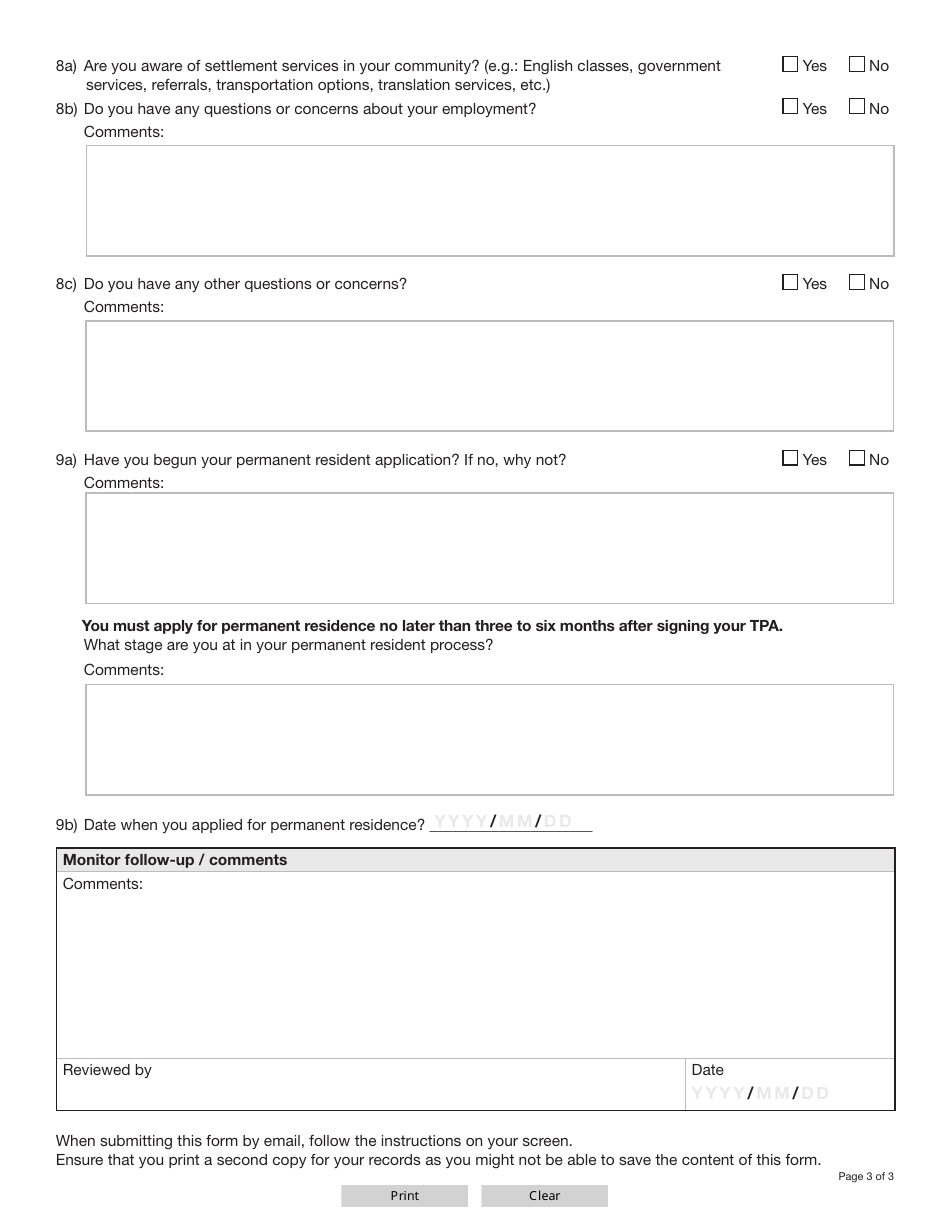 Form YG6021 Nominee Participant Monitoring Form - Yukon, Canada, Page 3