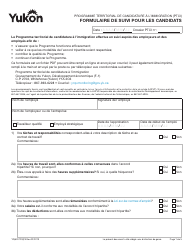 Forme YG6021 Nominee Participant Monitoring Form - Yukon, Canada (French)