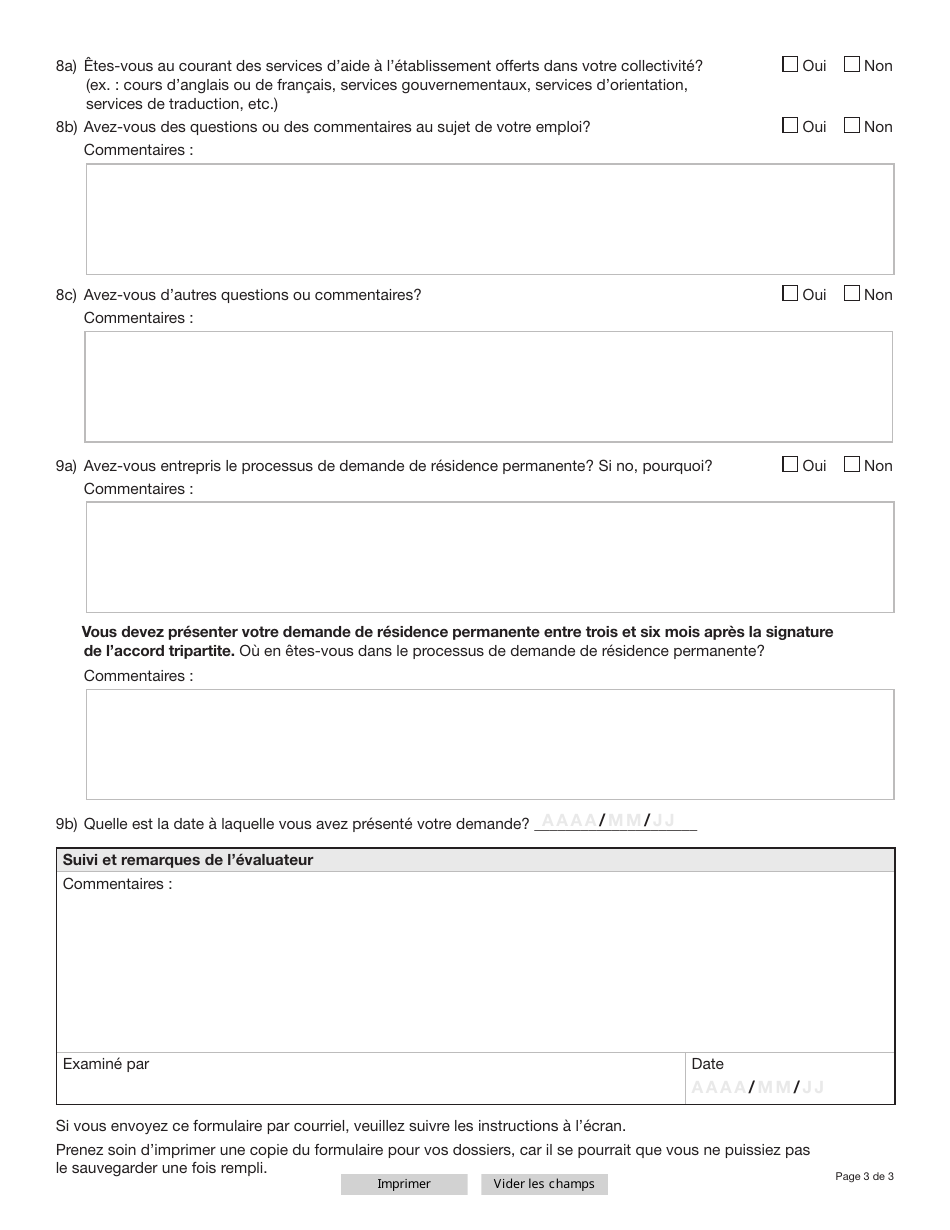 Forme YG6021 Nominee Participant Monitoring Form - Yukon, Canada (French), Page 3