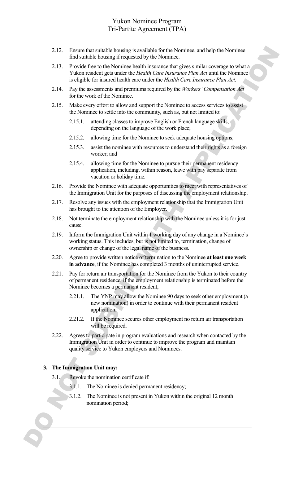 Yukon Nominee Program Tri-Partite Agreement (Tpa) - Yukon, Canada, Page 3