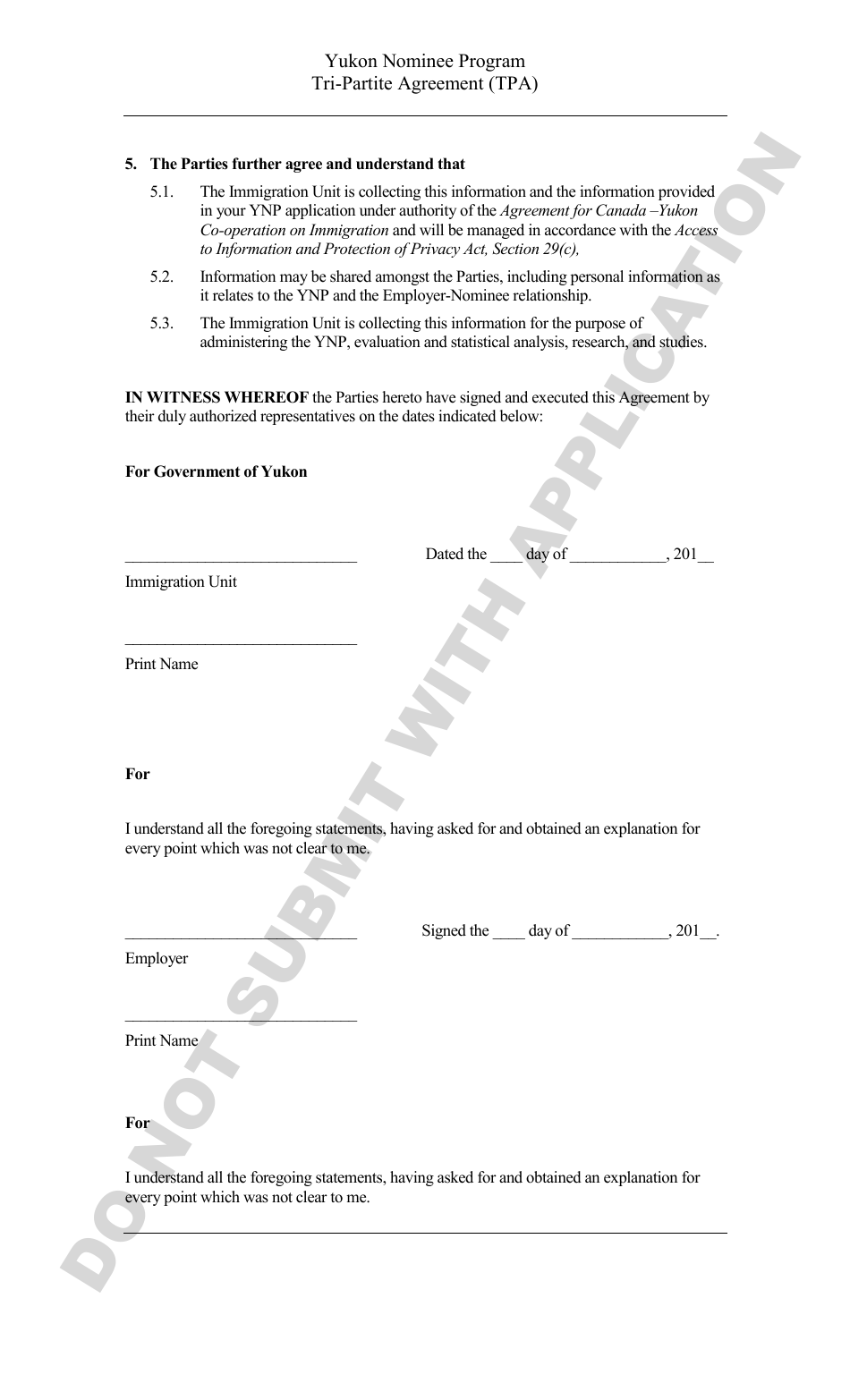 Yukon Nominee Program Tri-Partite Agreement (Tpa) - Yukon, Canada, Page 5