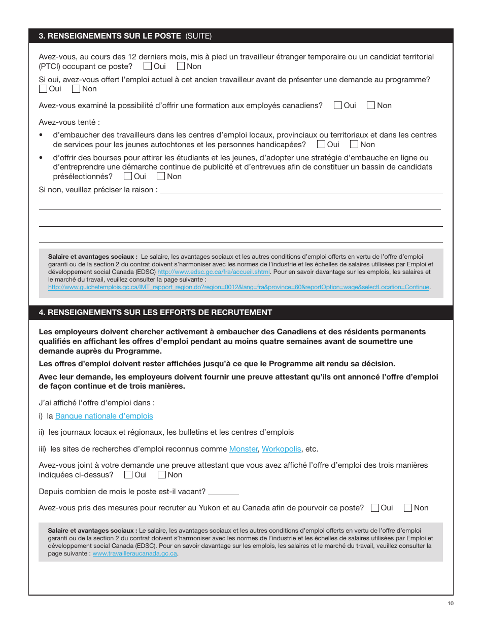 Forme YG6019 Programme Territorial De Candidature a Limmigration Formulaire De Demande - Yukon, Canada (French), Page 10