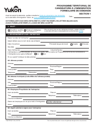 Forme YG6019 Programme Territorial De Candidature a L&#039;immigration Formulaire De Demande - Yukon, Canada (French)