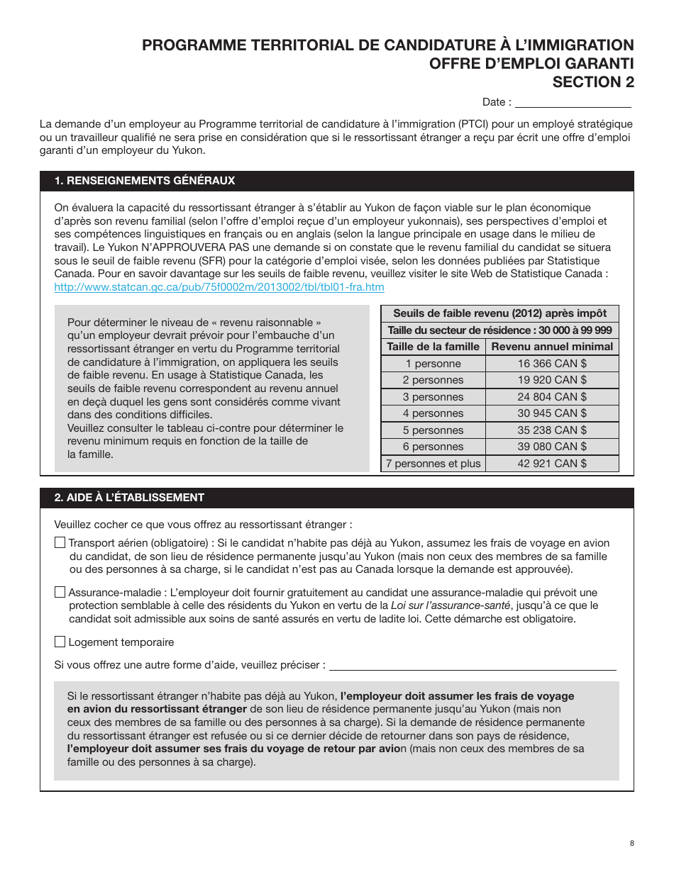 Forme YG6019 Programme Territorial De Candidature a Limmigration Formulaire De Demande - Yukon, Canada (French), Page 8