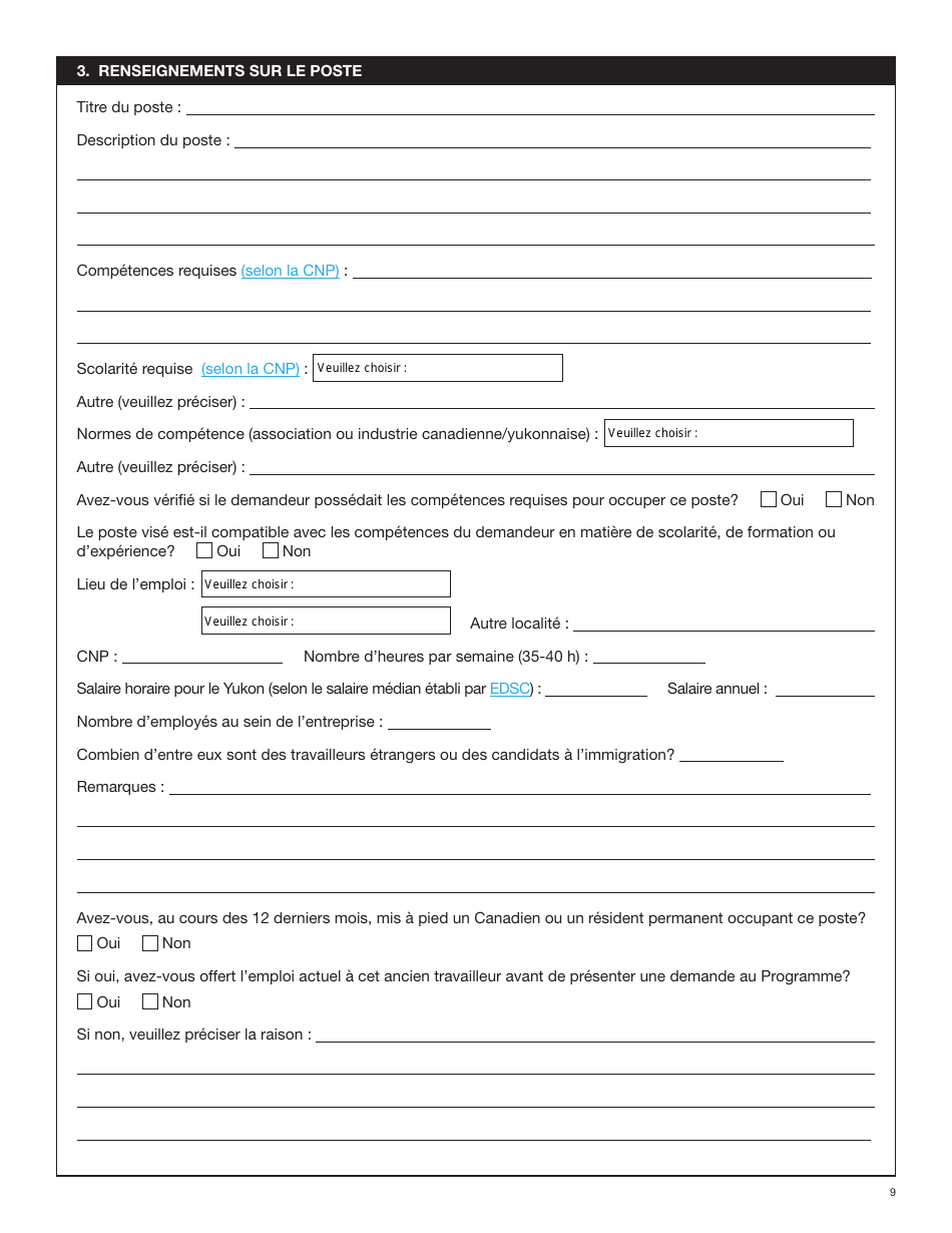Forme YG6019 Programme Territorial De Candidature a Limmigration Formulaire De Demande - Yukon, Canada (French), Page 9