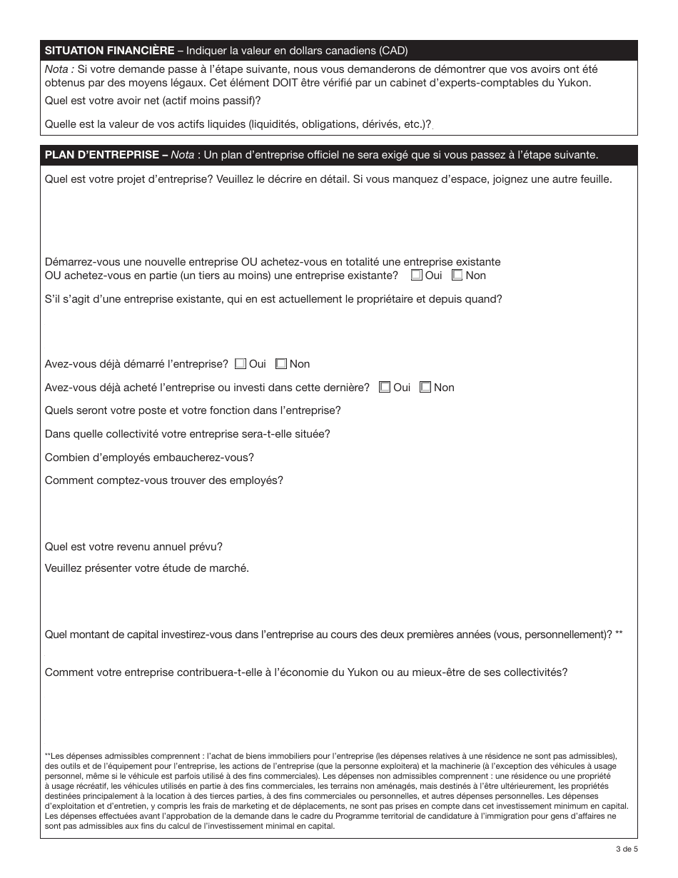 Forme YG6382 Application Form: Yukon Business Nominee Program (Ybnp) - Yukon, Canada (French), Page 3