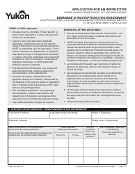 Form YG6627 &quot;Application for an Instructor&quot; - Yukon, Canada (English/French)