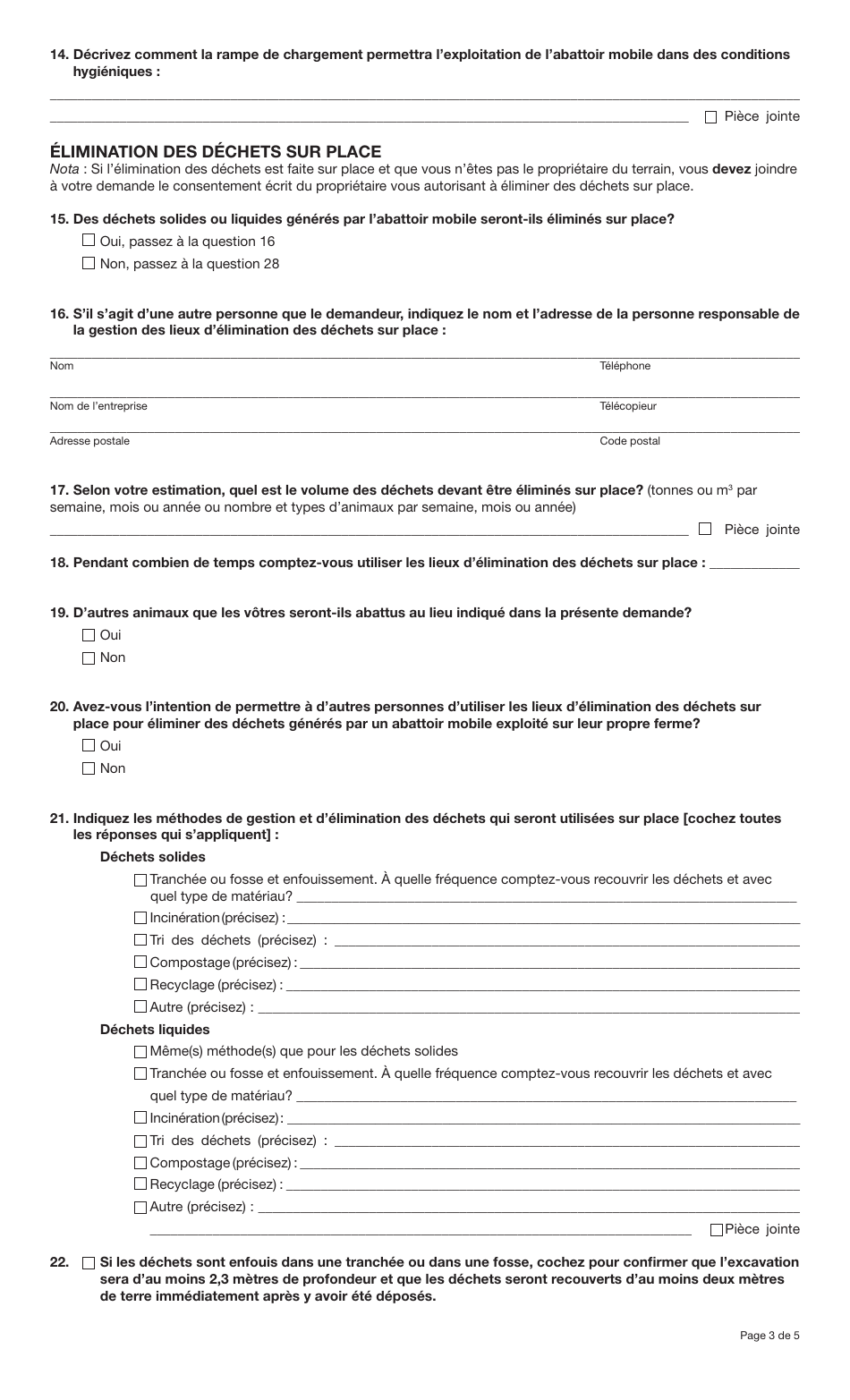 Forme YG5639 Demande De Permis Dexploitation Dun Abattoir Mobile Sur Une Ferme - Yukon, Canada (French), Page 3