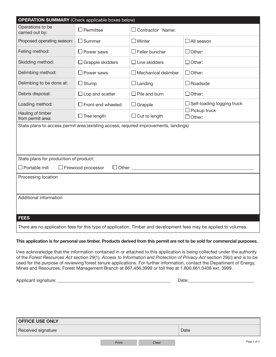 Form YG5159 Forest Resource Permit Application - Yukon, Canada, Page 2