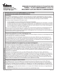 Document preview: Forme YG5371 Demande De Modification D'utilisation DES Terres - Plan D'amenagement Local Ou Reglement Sur Une Region D'amenagement - Yukon, Canada (French)