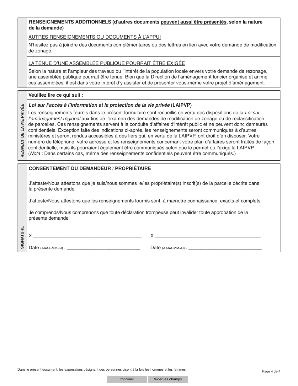 Forme YG5371 Demande De Modification Dutilisation DES Terres - Plan Damenagement Local Ou Reglement Sur Une Region Damenagement - Yukon, Canada (French), Page 4