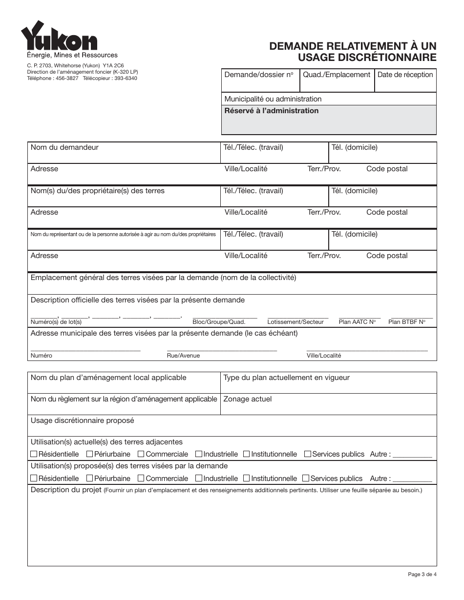 Forme YG6438 Demande De Permis Damenagement Usage Discretionnaire - Yukon, Canada (French), Page 3