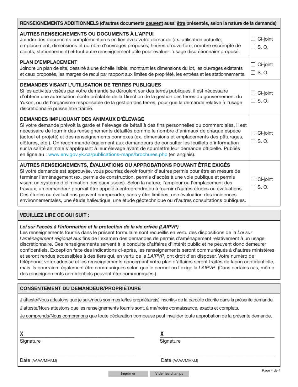 Forme YG6438 Demande De Permis Damenagement Usage Discretionnaire - Yukon, Canada (French), Page 4