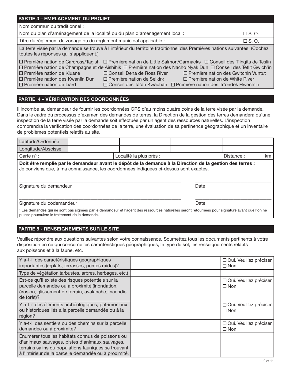 Forme YG4917 Demande De Terres Du Yukon Et Dapprobation De Lotissement - Yukon, Canada (French), Page 2