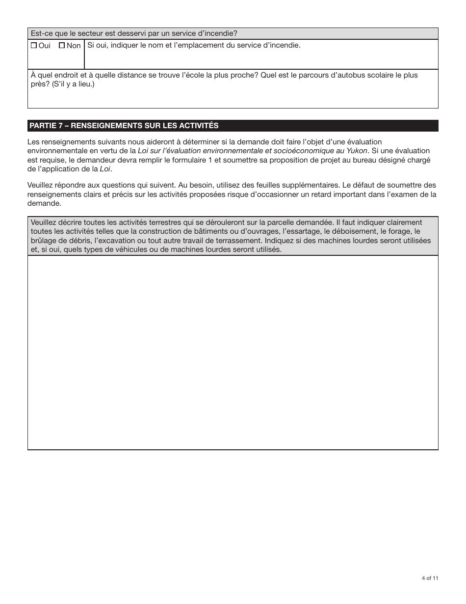 Forme YG4917 Demande De Terres Du Yukon Et Dapprobation De Lotissement - Yukon, Canada (French), Page 4