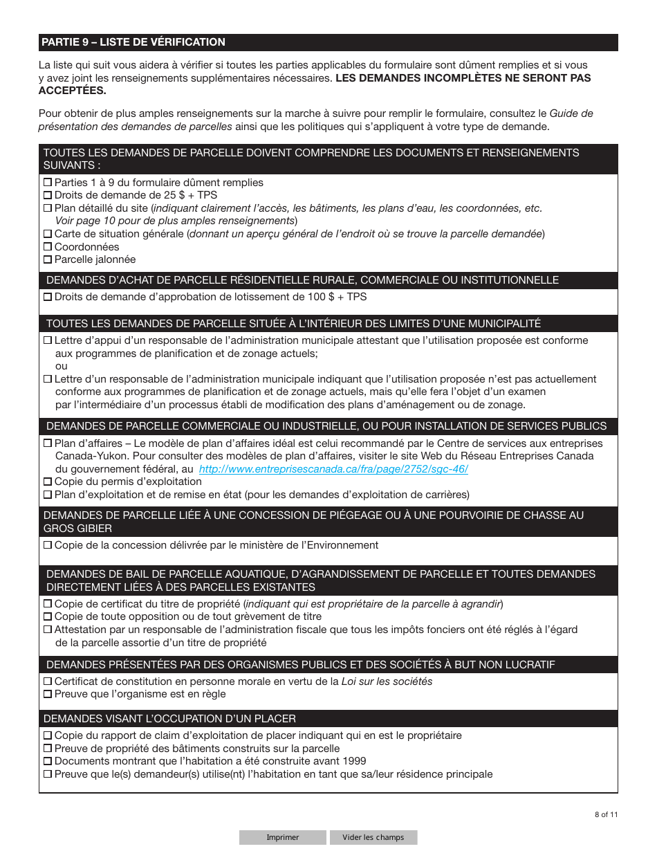 Forme YG4917 Demande De Terres Du Yukon Et Dapprobation De Lotissement - Yukon, Canada (French), Page 8