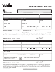 Document preview: Form YG6581 Record of Agent Authorization - Yukon, Canada