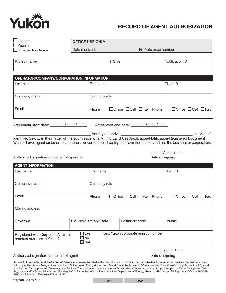 Form YG6581 Fill Out, Sign Online and Download Fillable PDF, Yukon